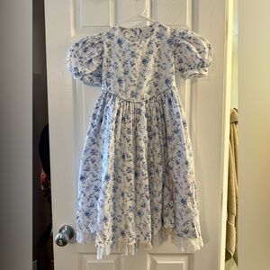 Rebecca Raggs Vintage Floral Blue and White Kids Dress Size 7
